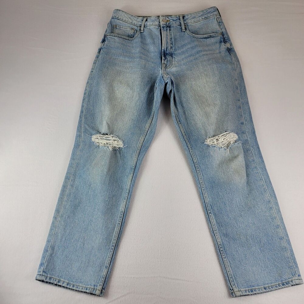 Free Assembly Women's Light-Wash Denim 90's Straight Leg Distressed Jeans S - 12